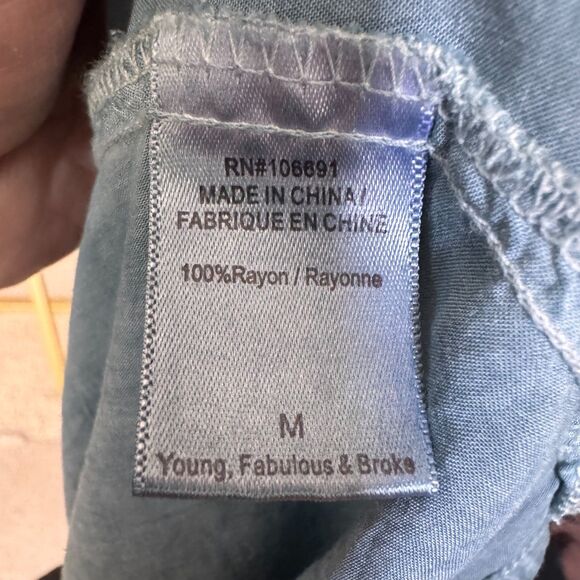 Young Fabulous Broke M Blue 100% Rayon Wrap Tie Crop Blouse Coastal Casual - Picture 6 of 11